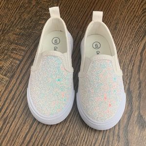 White sparkle slip ons